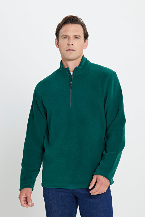 AC&Co / Altınyıldız Classics Erkek Yeşil Anti-pilling Tüylenme Yapmayan Standart Fit Dik Yaka Soğuk Geçirmez Polar Sweatshirt