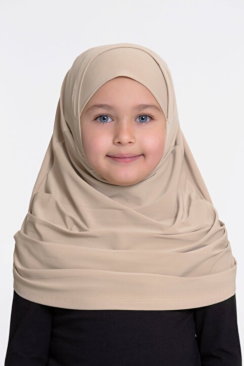HÜRREM BONE Bej Pratik Hazır Geçmeli Çocuk Tesettür Bone Sandy Kumaş Kendinden Boneli 78_12