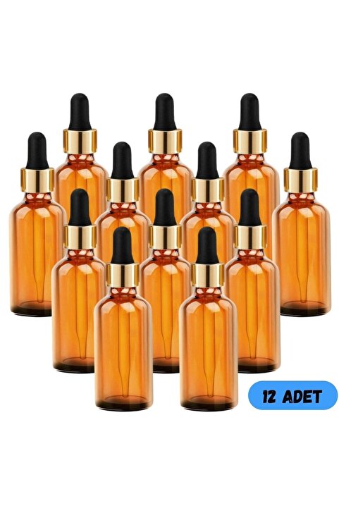 Genel Markalar 50 Cc Cam Damlalıklı Amber Şişe [50 Cc=50ml X 12 Adet] / Ecza Şişesi / Dropper Şişe