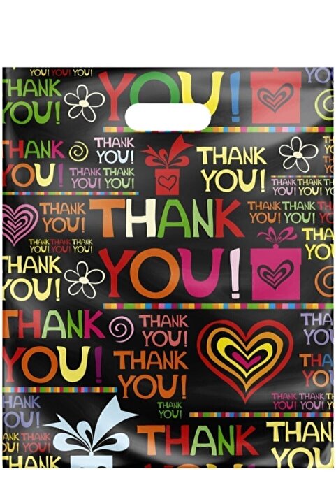 ECOPLAST Takviyeli Baskılı Mağaza Poşeti 4 No 50 Adet 40x50 Cm Ölçülerinde thank you desen