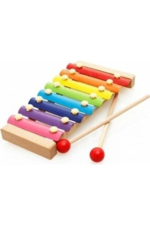 Wooden Toys Kutulu Orijinal Ahşap Ksilofon 8 Nota 8 Ton 25 Cm 8 Tuşlu Sesli Selefon Oyuncak