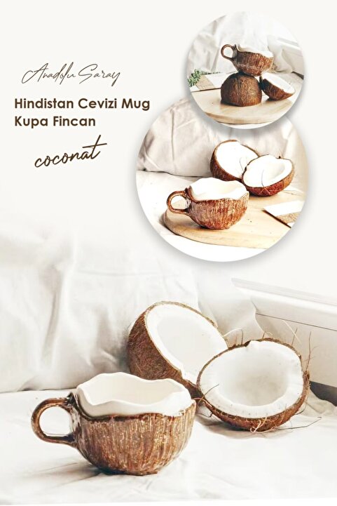 Anadolu Saray El Yapımı Seramik Hindistan Cevizi Tasarım Mug Kupa Fincan Handmade Mug Fincan Kahve Kupası- 1 ADET