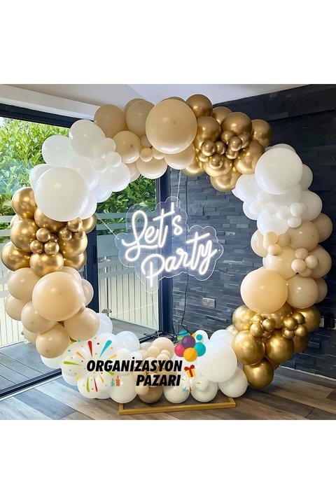Organizasyon Pazarı Balon Seti Krom Gold-Deniz Kumu-Beyaz 60 Lı Balon Zinciri Seti