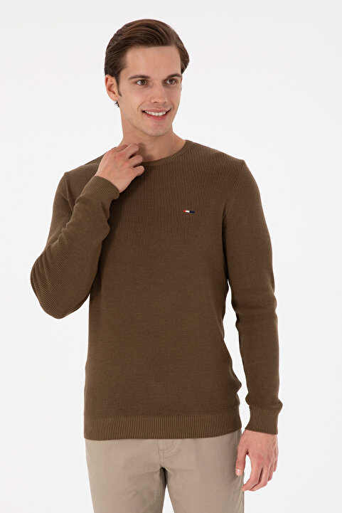 U.S. Polo Assn. Erkek Slim Fit Bisiklet Yaka Haki Basic Kazak 50298282-VR027
