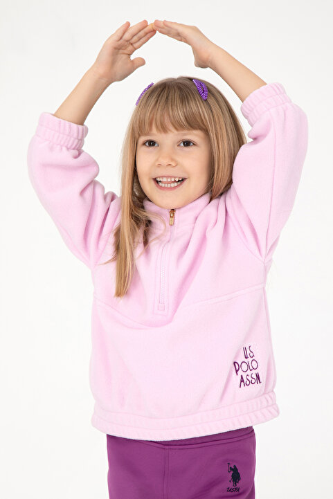 U.S. Polo Assn. Kız Çocuk Yarım Fermuarlı Pembe Polar Sweatshirt 50298983-VR041