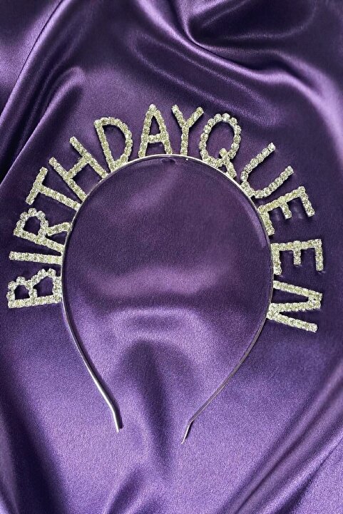 Zanora Gümüş Renk Metal Taşlı Bırthday Queen Yazılı Doğum Günü Tacı