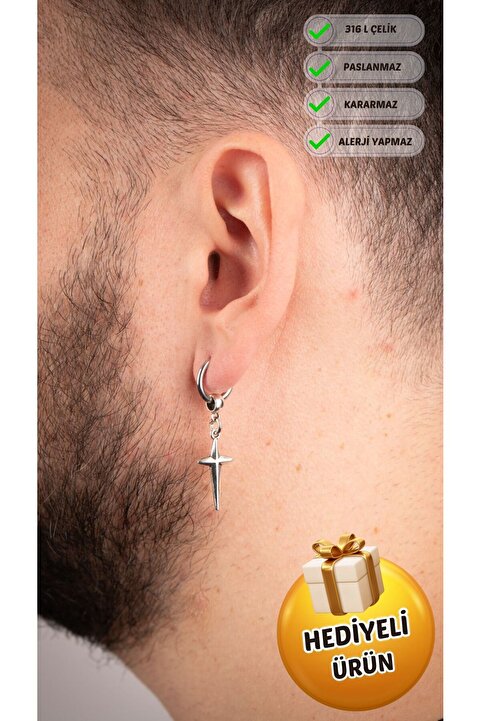 Piercing Market Steel & Silver Erkek Çelik Takı Paslanmaz Kararmaz Özel Tasarım Moda Halka Küpe