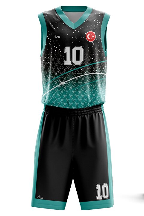 ACR Giyim Tekstil Forma Baskı Basketbol Forması  Kişiye Özel Basketbol Forması Alt Üst Takım Hediyelik Forma B2402 Turkuaz Siyah