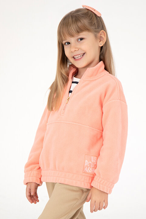 U.S. Polo Assn. Kız Çocuk Somon Yarım Fermuarlı Polar Sweatshirt 50298983-VR047