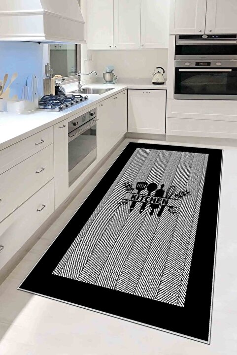 df home Mutfak Halısı Geometrik İskandinav Eskitmeli Dijital Baskı Yıkanabilir Kaymaz Taban 9001SALON