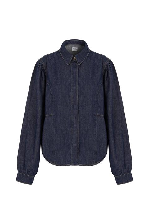Denim Trip Rahat Fit Balon Kol Rinse Koyu İndigo Kadın Jean Gömlek