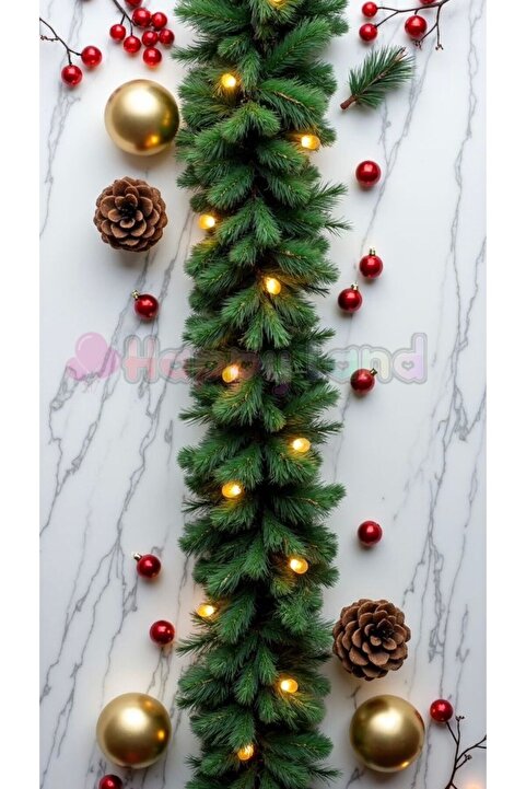 Happyland Yılbaşı 160 Cm 90 Dallışıklı Kalın Garland Büyük Boy Yılbaşı Ağaç Çam Dalı 3 M Günışığı Peri Led