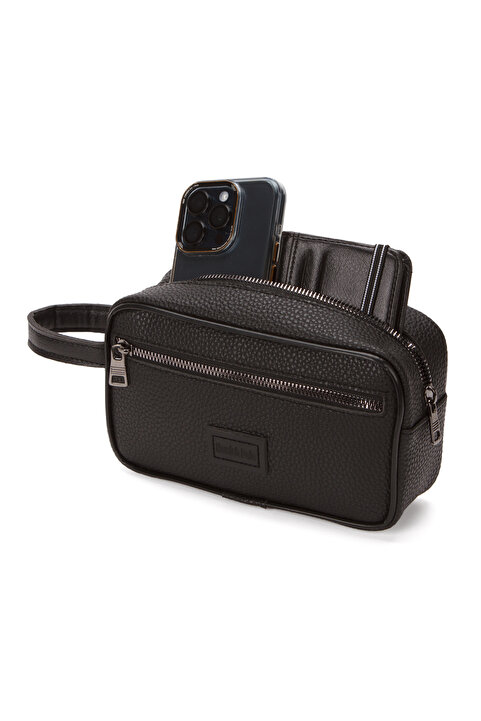 Newish Polo Erkek Siyah Deri Portföy Clutch Traş Kozmetik Bakım Ve Günlük El Çantası