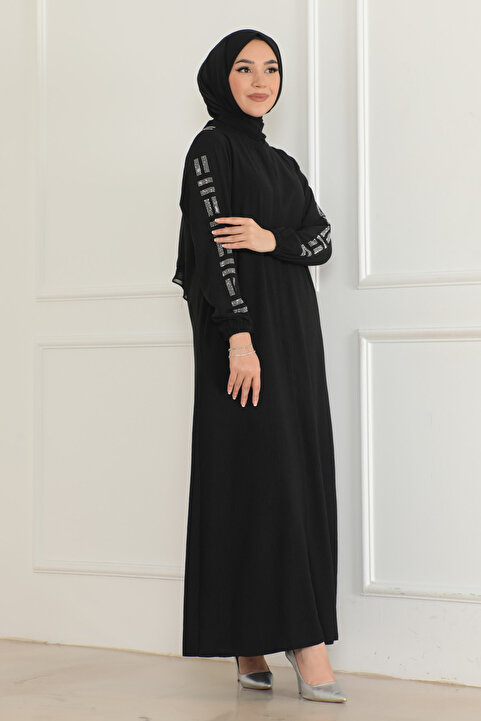 OKTAYUSTA COLLECTİON Yeni Sezon Siyah Taş Detaylı Ferace