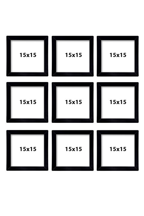 Pufi 9 adet 15x15 SİYAH Çerçeve FOTOĞRAF ÇERÇEVE SETİ - KARE ÇERÇEVE