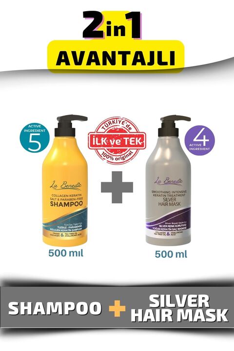La Benedic AVANTAJLI İKİLİ Silver Maske & Collagen Keratin Salt & Paraben Free Onarıcı Şampuan 500ml