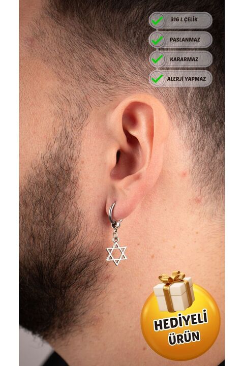 Piercing Market Steel & Silver Erkek Çelik Takı Halka Sallantılı Model Küpe Paslanma Kararma Yapmaz