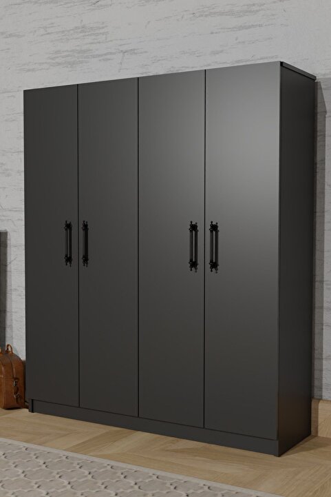 Aeka AE-1054 ARENA ANTRASİT GRİ GARDIROP 4 KAPAKLI 2 ASKILIKLI, 6 RAFLI DOLAP