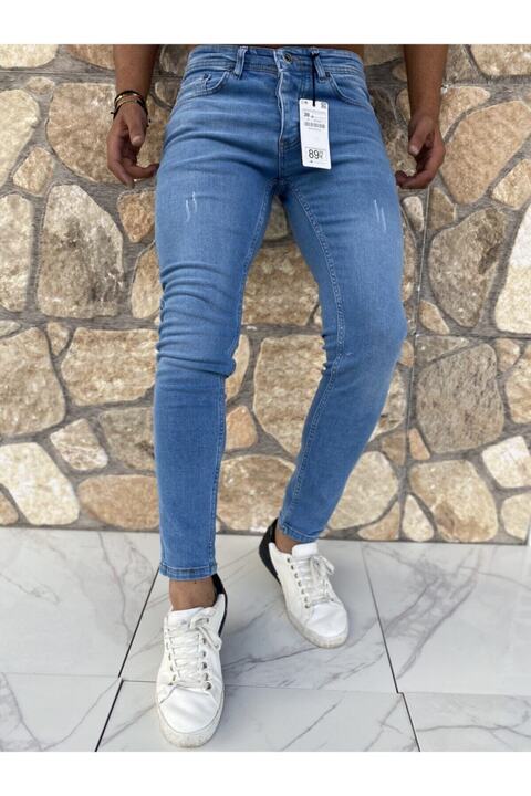 Dr Dnm Remix Erkek Slim Fit Likralı Kot Pantolon Orta Buz Mavi Tırnaklı