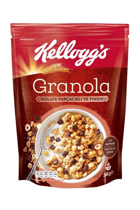 Kellogg's Çikolata Parçacıklı Ve Fındıklı Granola 340 Gr,%44 Yulaf,lif Kaynağı,kahvaltılık Gevrek