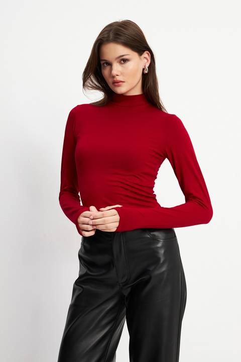 Bipantolon Kadın Bordo Parmak Detaylı Body