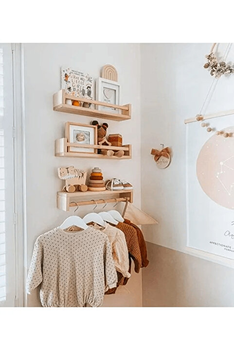 decoraid Montessori Kitaplık Çocuk Bebek Odası Rafı Ahşap Kitaplık 50 Cm Çam Ağacı