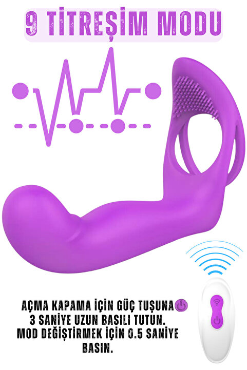 Erotica Kumandalı Şarjlı Çift Penetrasyon Testis Ve Penis Halkalı Anal Vajina Klitoris Uyarıcı Vibratör