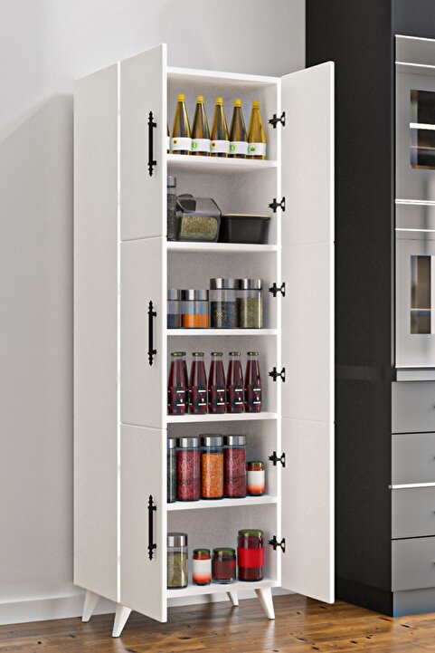 Aeka AE-3010 Nehir Beyaz Çok Amaçlı Mutfak Dolabı&Banyo Dolabı,Kiler Dolabı, 6 Kapaklı, 6 Raflı