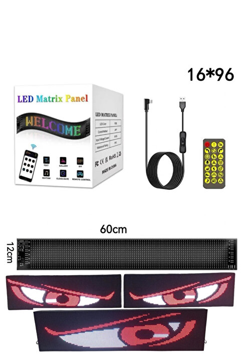 teknotrust Esnek Katlanabilir Panel Led Cama Yapışır Uygulama İle Kontrol Dijital Tabela Kayar 60cm 16X96 LED