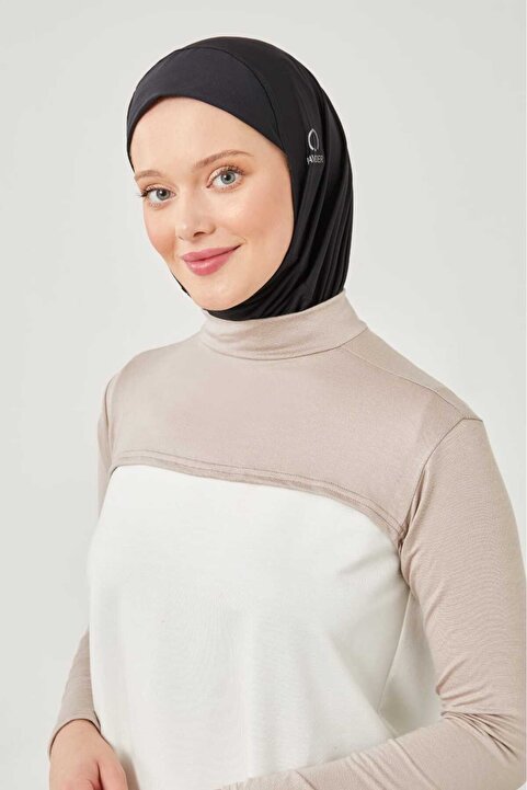 Melodi Scarf Kadın Tesettür Balıkçı Dik Yaka Boyunluklu Kolluk Taş Rengi