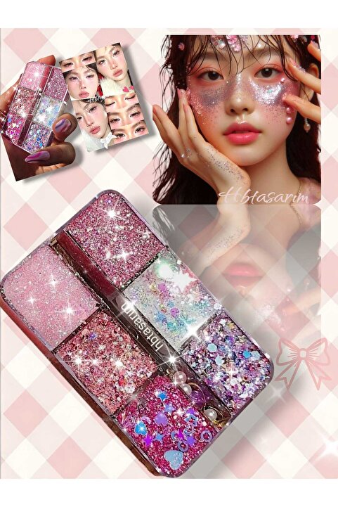 hbtasarim Glitter Göz Farı -yüz Ve Vücut Simi Paleti Pembe Göz Farı Parlak Glitter