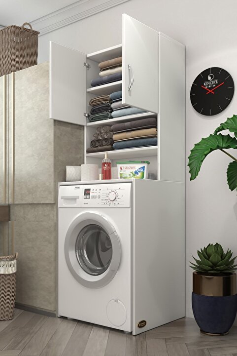 Kenzlife Çamaşır Makinesi Dolabı Hayzum Byz 180*066*55 Banyo Kiler Çift Kapaklı Arkalıklı
