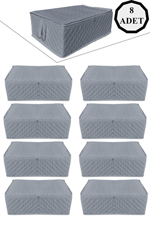 NUTEX 8 Adet - Kapitoneli Büyük Boy Baza Altı Ve Çekyat Tipi Hurç 60x40x22 (ANTRASİT)