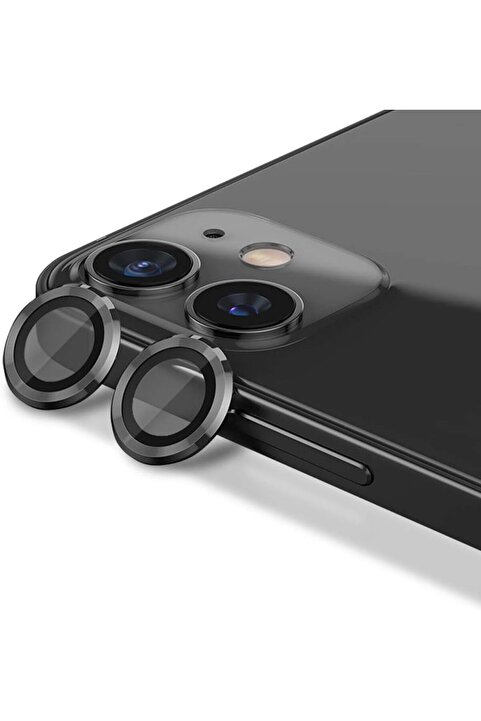Powerfox For Apple iPhone 11/12/12 Mini Alüminyum Alaşım Tempered Glass Kamera Lens Koruyucu(2'Lİ SET) Siyah