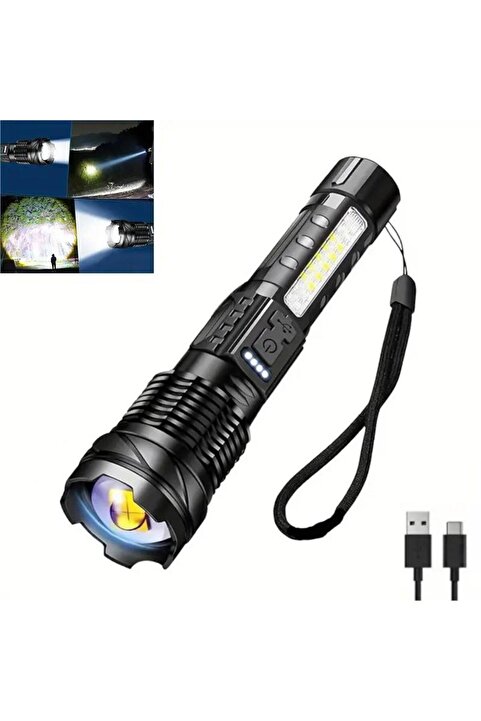 valkyrie Şarjlı 7 Modlu Ultra Güçlü LED El Feneri Çakarlı Çok Fonksiyonlu Zoom 1500mAh