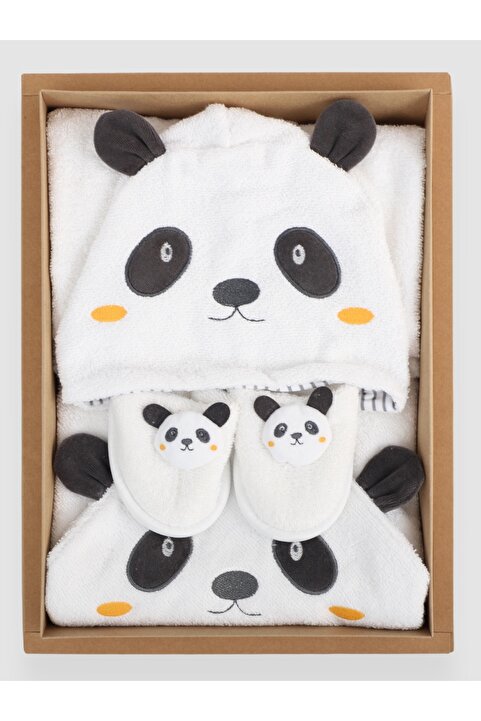 Bebitof Panda Desenli Bambu 0-24 Ay Bebek Bornoz Seti