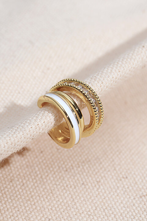 Süspüs Accessories Beyaz Mineli Gold Renk Kare Taşlı Kıkırdak Küpe