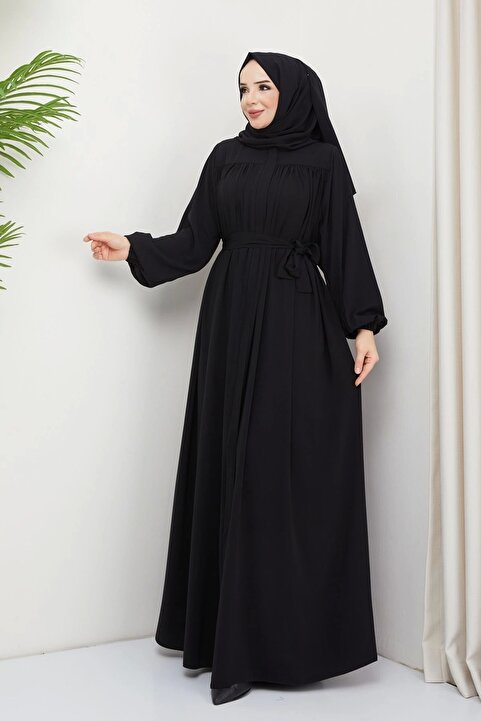 SERRA MODA islami tesettür ferace robalı büzgülü medine ipeği tam tesettür