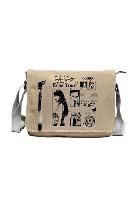 Aesthia Taylor Swift The Eras Tour Special Design Baskılı Bej Rengi Postacı Çantası -Mingalondon