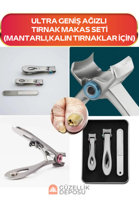 Güzellik Deposu Ultra Geniş Ağızlı Paslanmaz Tırnak Makası Seti (KALIN,MANTARLI,SERT TIRNAKLAR İÇİN)