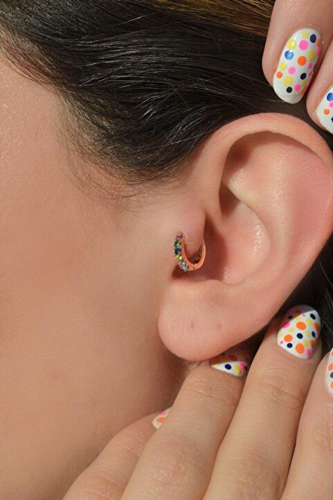 Sacce Scarves&Accessories Çok Renkli Halka Tragus Piercing Helix Kıkırdak Küpesi