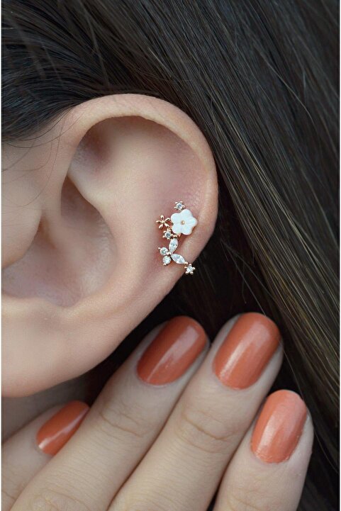 Sacce Scarves&Accessories Rose Kelebekli Çiçek Piercing Helix Kıkırdak Lob