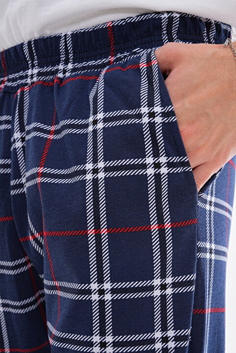 Arvin Erkek Pamuklu Cepli Ekose Baskılı Beli Lastikli Pijama Altı Eşofman