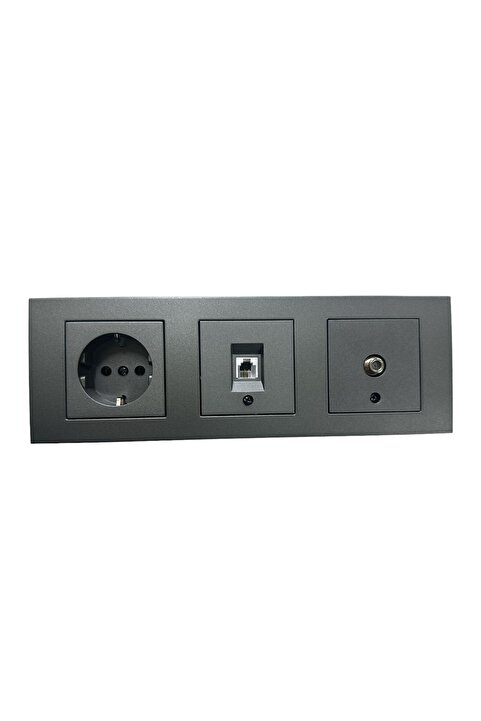 ga gözde aydınlatma OVİVO GRANO FÜME ÜÇLÜ SET TOPRAKLI PRİZ+NÜMERİS+TV PRİZİ+ÜÇLÜ ÇERÇEVE