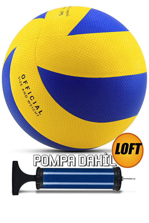 NUBLADO Yapıştırma Voleybol Topu Pompalı Set Soft Touch İç-Dış Mekan Uygun 8 Panel Mavi 280 Gram.