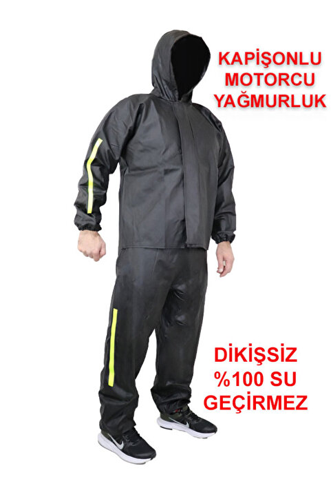 go out Şapkalı Kapişonlu Yağmur ve Rüzgar Geçirmez PVC Motorcu Yağmurluk  Alt Üst Takım Dikişsiz Garantli
