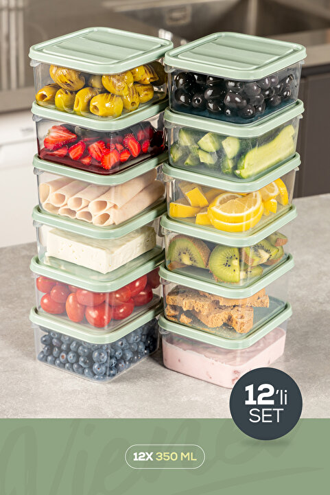 Vienev 12'li 350 ml Buzdolabı Dondurucu Organizer Mikrodalga Ve Difrize Uygun Saklama Kabı Mint