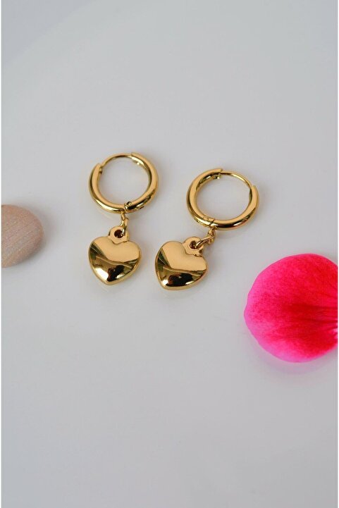 Sacce Scarves&Accessories Kalp Sallantılı Çelik Halka Küpe Gold