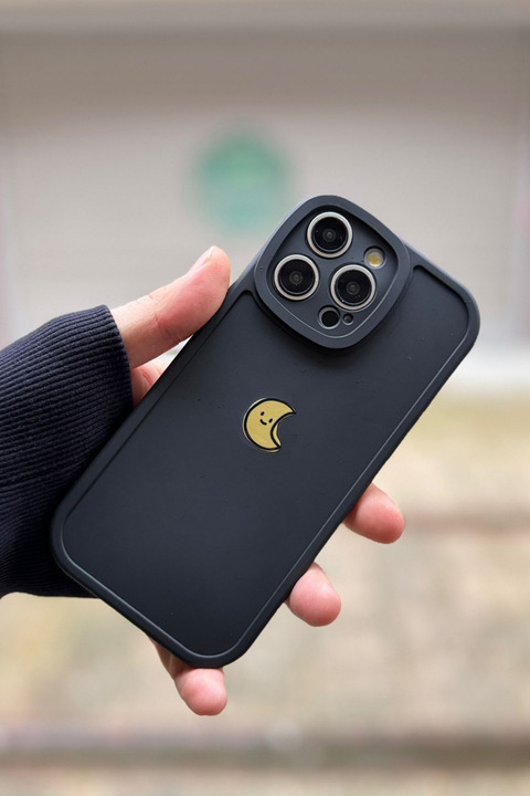 KVK PRİVACY İphone 15 Pro Uyumlu Kılıf Ay Desenli Darbelere Dayanıklı Kamera Korumalı Silikon Kapak Siyah