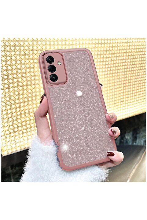 Pro Aksesuar Samsung Galaxy A54 Uyumlu Kılıf Kamera Lens Korumalı Işıltılı Silikon Kılıf Pembe